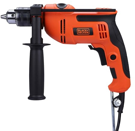 BLACK+DECKER BED550-IN 550 W, 13mm CORDED Variable Speed Ergonomic Reversible IMPACT HAMMER DRILL with Lock On Button, Ideal For Home & DIY Use for Masonry, Steel & Wood, 1 Year Warranty, ORANGE