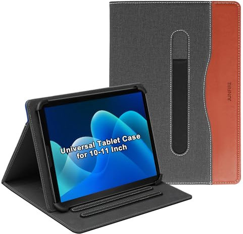 Junfire Hülle Universal für 10-11 Zoll Tablet Kompatibel mit iPad/Samsung/Lenovo/Xiaomi/DOOGEE/Fire HD/Fire Max/Blackview/JIKOCXN Tablet Schutzhülle mit Stifthalter, Ständer für 10 Zoll Tablet-Braun
