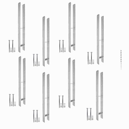 1 Set bestehend aus 8 H-Pfostenträger feuerverzinkt, extra lang, 6 mm / 800 mm für 90 mm Pfosten, inkl. Befestigungsset und Schlangenbohrer