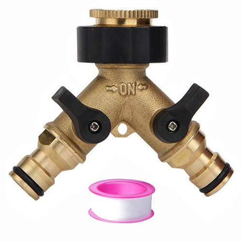 XPendHoze Garden Hose Splitter 2 Way, Double Hose Connector, Y Valve Water Tap Splitter, 3/4 and 1/2 Tap Distributor for Outdoor Tap and Garden Hoses, Yellow/Black