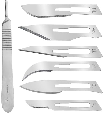 Set 60 x Einmal Skalpellklingen einzeln steril verpack - Figur 10, 10A, 11, 12, 13 und 15 - Jeweils 10 Stück - Mit Skalpellhalter