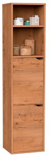 briebe Toalettpelare, upphängd eller golv sidoskåp, högskåp modern stil 150 x 36,5 x 30 cm (H x B x D) förvaringsutrymme 2 hyllor, 2 dörrar, Aura (ek Gold)