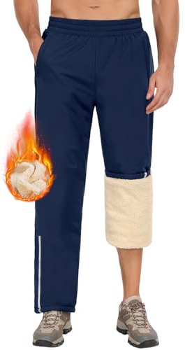 PASUDA Pantalon Jogging Polaire Homme Hiver Chaud Pantalon Ski Imperméable Thermique Pantalons de Sport avec Poches Zippées Pantalon de Survêtement Randonnée Casual (Marine, L)
