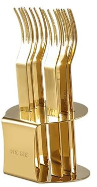 6-teiliges Vorspeisen-Gabel-Set, Edelstahl-Gabeln mit Halter, Dessertgabel-Set für Vorspeisen, Kuchen, Küche, Restaurant (Gold)