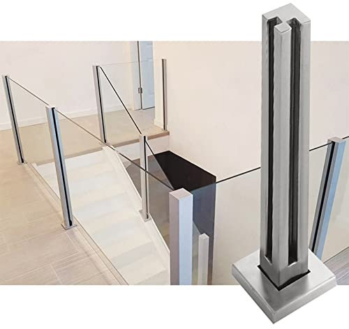 Klemmstange für Glaszäune für Verandas, Bodenhalter für Glasplatten mit stabilem Schlitz und Sockel, Glasgeländer für Terrassentreppen, quadratischer Pfosten aus rostfreiem Stahl, Eckpfosten, 110 cm