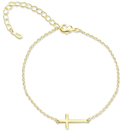 ALEXCRAFT Armbänder Kreuz Armband Silber Gold Verstellbare Kette Armreif | Verstellbar Armbänder für Damen Frauen Kreuz Charm Fußkettchen Freundschafts Armkette Schmuck Muttertag Abschlussfeier 17+5cm