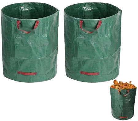 WAWJ® Sacchi per Rifiuti da Giardino Resistenti, Sacchi Giardinaggio Riutilizzabili con Maniglie, Impermeabile Tessuto Industriale Sacco Raccogli per Foglie Erba, Rifiuti, Detriti, 2 x 272L