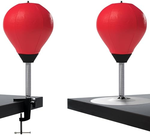 Hengrongshen Punchingball Tisch, Tisch Kleiner Boxsack mit Tischklemme und Saugnapf, Punching Ball für Büro & Zuhause, Mini Funpunch, Boxbirne Schreibtisch für Kinder und Erwachsene - Rot