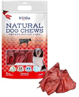 Frigera Geräucherte Rinderohren 10 STK, 200g – Natürliche, Proteinreiche Leckerlis für Hunde, Gluten- und Getreidefrei