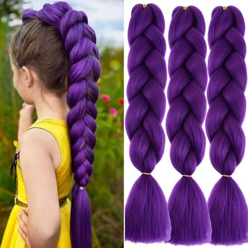 Violet Foncé Meches Pour Tresses Africaine 3 Paquets 24 Pouces Braid Pré éTiré Braids Meches Pre Tiré Long Easy Braids Knotless Yaki Nattes Extensions Rajout Cheveux Tresses