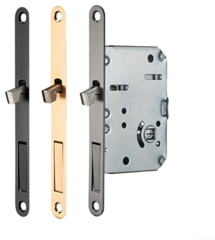 Sliding Pocket Door Bathroom Mortice Lock - Privacy Set | Door Latch Security Mechanism Zinc Alloy Locks | for Internal/External Doors | Balcony Lock(Black)