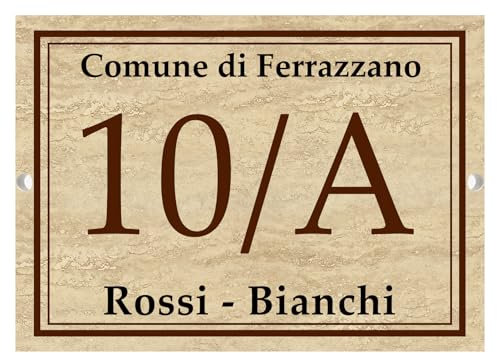 Numero Civico Personalizzato per Esterno - Ceramica cotta a 900°, Made in Italy Colori Indelebili e Resistenti - Disponibile su varie misure (Ceramica, Rettangolare Beige, 9x12 cm)