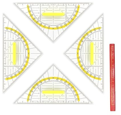 4 Stück Geodreieck, Flexibel Geo Kreisschablone, mit Griff 16 cm, Geeignet für Den Einsatz im Schulbüro