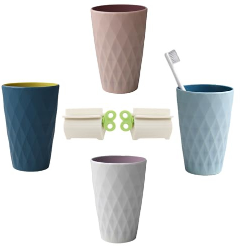 Set di 4 portaspazzolini con dispenser per dentifricio, tazza riutilizzabile da 400 ml, tazza da bagno resistente, tazza da bagno per uso domestico