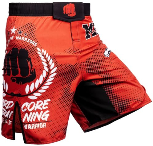 Hardcore Training Fight Shorts Fighters Club Män Boxning MMA Combat BJJ Grappling Fitness Muay Thai Kickboxning No Gi Kickboxing (DE/NL/SE/PL, Alfa, M, Regelbunden, Regelbunden, Coral)