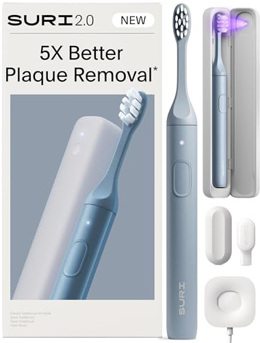 SURI 2.0 New Sonic Electric Toothbrush with Pressure Sensor & UV-Cleaning Travel Case | 1 Month+ Battery | Electric Toothbrush for Adults | Travel Toothbrushes | Tooth Brush | Blue
