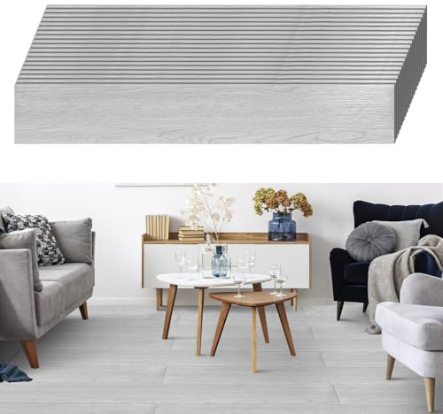 Eikuavons PVC-golvbeläggning självhäftande, 5 m²/36 plattor vinylgolv 91,44 x 15,24 cm tjocklek 2 mm, halkfri vattentät Easy Clean vinylplattor för sovrum, vardagsrum, rökgrå