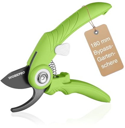 WORKPRO 6.9 Bypass Pruning Shears, Gardening Scissors with Sharp SK5 Steel Blade, Handheld Garden Floral Clippers for Rose, Plants, Flowers, Fruits Trees, Gardening Gifts for Women & Men, Green
