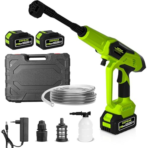 KEPEAK Cordless Pressure Washer, 1450PSI Portable Power Washer with 6-in-1 Nozzle, 21V Hand Held Pressure Washer with 2 Batteries, Electric Power Cleaner for Car, Garden, Home