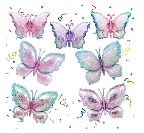 HENGBIRD Lot de 7 ballons décoratifs en forme de papillon, en aluminium, en forme de papillon, pour décoration d'anniversaire