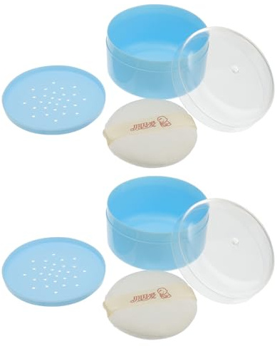 SOIMISS 2 Stück-pack Puderquastenbox für Babypuder mit Weichem Plüsch Kunststoffgehäuse in Blau Praktische Aufbewahrungsbox für Neugeborene zur Hautpflege und Babypflege