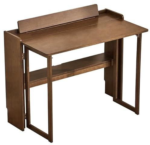 Scrivania Pieghevole in Legno massello di Noce, Moderna postazione di Lavoro compatta per Computer con ripiano portaoggetti, Tavolo da Scrittura e Trucco salvaspazio per Piccoli uffici e Uso