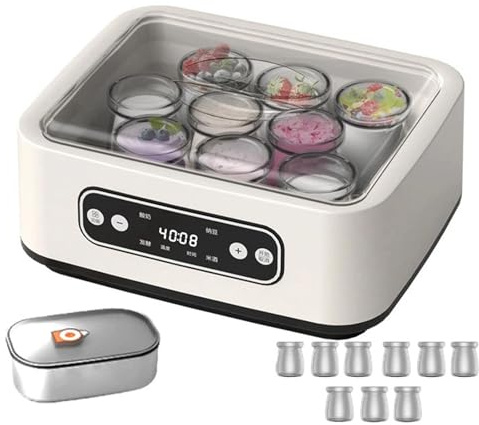 QUSYZD Máquina para Hacer Yogur probiótico con Pantalla LED - Incubadora de 1,6 L para Yogur Griego casero, natto, arroz y Otros Alimentos, con 9 Vasos.,with 9 Cups