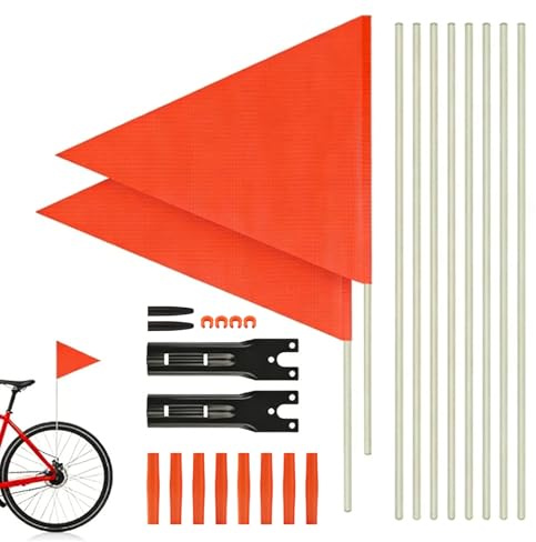 2 Sets Sicherheitswimpel Fahrrad, 150cm Verstellbare Fahrradwimpel | mit Glasfaserstange Montagehalterung, Fahrradfahne für Fahrradanhänger Orangrot