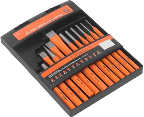 FTVOGUE 12-Piece Roll Pin Punch and Chisel Set, Vanadium Steel Woodworking Tools for Carving, Repair, and Stone Processing