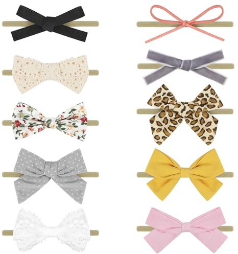DiULi Baby flickor pannband, 10-pack nyfödda elastiska pannband, små flickor hårband hårband hårband hårtillbehör, idealisk present till spädbarn och småbarn, stil A