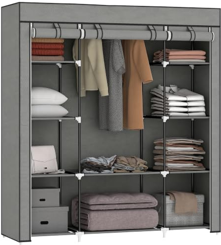HOMCOM Portable Wardrobe Foldable Dress Rack 150 x 43 x 162.5 cm Dark Grey