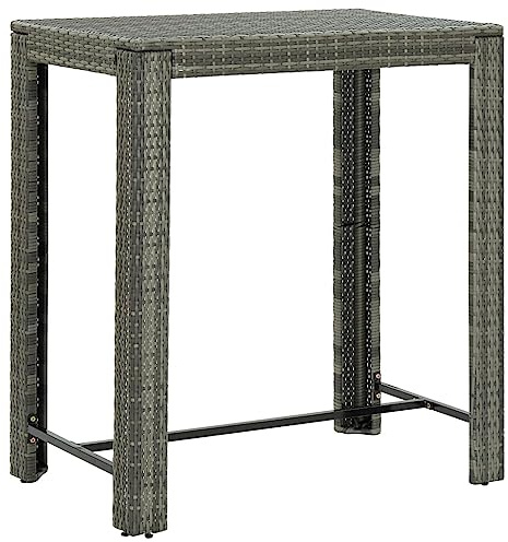 QJBSAVVA Garten-Bartisch Grau 100x60,5x110,5 cm - Moderner Stehtisch aus Poly Rattan mit pulverbeschichtetem Stahlgestell für Garten, Terrasse, Hinterhof und Küche - Stabiler Bistrotisch