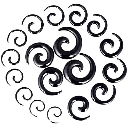 Longbeauty 18 PC Arcyl Dehnsichel Set 1.6-10mm Dehnungsschnecke für Ohr Piercing Flesh Tunnel Plugs Schwarz
