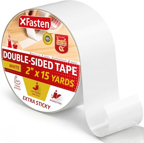 XFasten Extra Sticky Double-Sided Tape, White, 2-inch x 15-Yard, Extreme Bonding for Anti-Scratch Cat Training Tape, Rug to Carpet Anti Slip Gripper Tape, and Woodworking