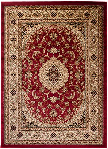 Carpeto Groß Teppich Flur 200x300cm Rot Klassisch Traditionell Weich | Teppich für Eingangsbereich Küche Büro Wohnzimmer Schlafzimmer Pflegeleicht Fußbodenheizungsgeeignet Mittelflor Synthetisch