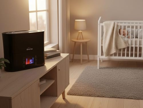 PURLINE | Humidificador Ultrasónico 4L para Bebés Silencioso – Humidificador Digital con Vapor Frío o Templado, Ionizador y Gran Capacidad, de Aire para Dormitorio, Bebé y Hogar