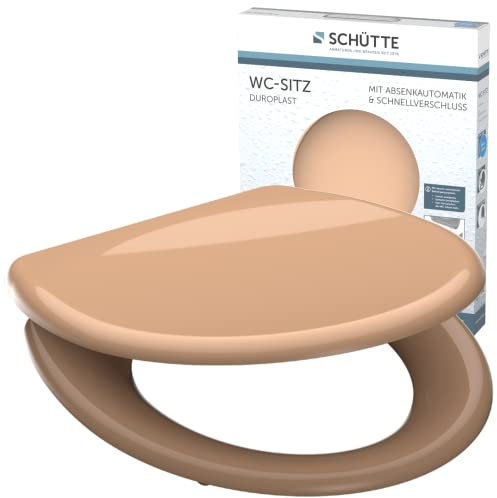 SCHÜTTE Asiento de inodoro de duroplast, color beige, con dispositivo automático de descenso y cierre rápido para una fácil limpieza, carga máxima del asiento de inodoro 150 kg, color beige 82305