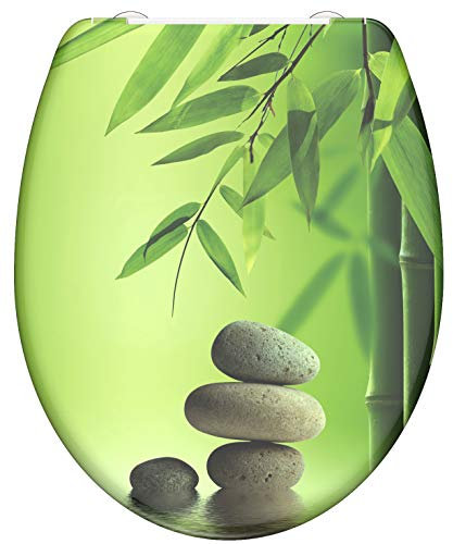 WC-Sitz - Toilettendeckel | Klodeckel mit Absenkautomatik & Schnellverschluss | Duroplast | Toilettensitz mit Muster (Green Garden)