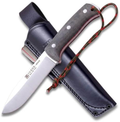 Joker Nomad CV125-P Sportliches Überlebensmesser, 12,7 cm Klinge, Micarta Canvas Griff, Lederscheide mit Feuerstein, Werkzeug für Angeln, Jagen, Camping und Wandern