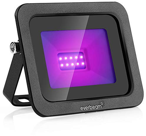 Everbeam Luz Negra LED UV 395 nm 10W - Bombillas LED de alto rendimiento, IP66 Waterproof - Luz de inundación ultravioleta para acuarios, fiestas en casa o en el exterior, decoración de Halloween