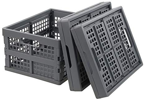 Nesmilers 3 Packs Plastic Collapsible Crates, Folding Bin, 15 L Foldable Crates
