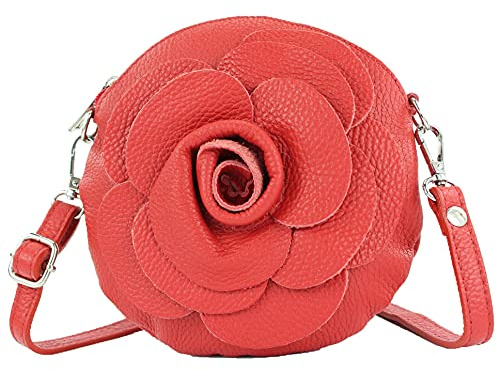 modamoda de T225 Damen Leder Umhängetasche Abendtasche Clutch Blüte Klein, handmade in Italy
