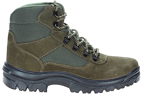 POSTIGO: Botas de Trekking para Montaña Senderismo Acampadas y Trabajo - Unisex para Niños y Adultos - Piel Serraje y Nailon - Gran Resistencia y Agarre. Verde Talla 41