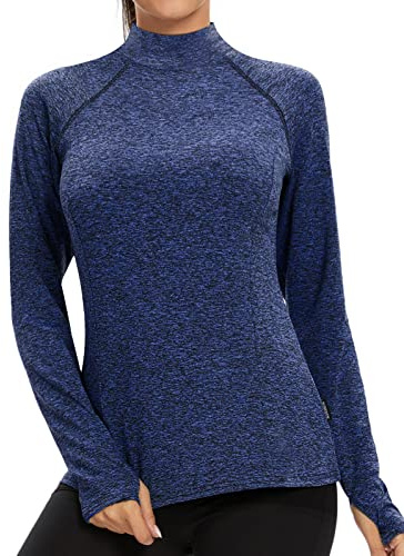 Soneven T-Shirt Termica a Maniche Lunghe da Donna Pullover Funzionale Invernale Top a Maniche Lunghe in Pile Strato di Base Sport Corsa Fitness Top B-Blu M