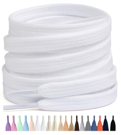 Stepace 2 Paires Lacets Plats Premium 100% Coton - Épaisseur 8 mm - Lacets Chaussures de remplacement pour Baskets Sneakers Blanc 100