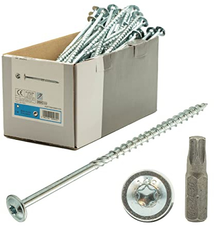 Vis à tête plate avec embout 6 x 120-100 pièces Vis Torx galvanisées argentées pour construction en bois Toutes tailles