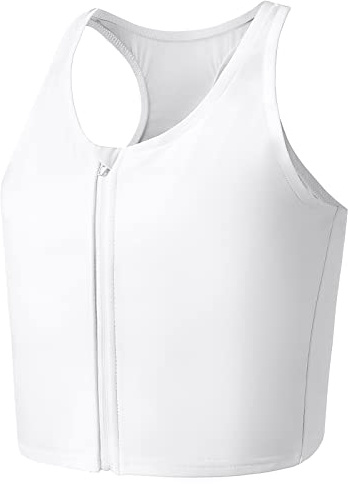 Wonabi bröstband, ultra flat trans-bindemedel med central dragkedja, FTM-knytband, bh, Vit, XS