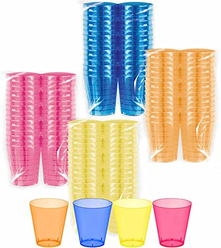 Pinkfairy Rainbow Plastic Vodka Shot Glasses Set - 20 Pack Disposable Drinking Tableware Party Shot Glasses Bulk - Wine Beer Mugs, Desert and Cocktail Cups, Reusable