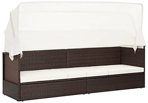 Gecheer Trädgårdssoffa med soltak, solstol, trädgårdsstol, lounge, trädgårdsbänk, trädgårdssäng, soffa, trädgårdsmöbler, liggstol, relaxstol, soffa, polyrotting, brun