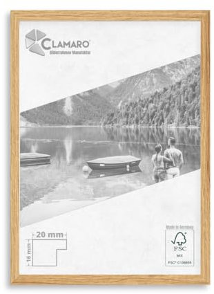 CLAMARO 'COLLAGE 20' Bilderrahmen 51x61 handgefertigt nach Maß | Eiche Catania | Moderner 20 mm breiter slim Design MDF Holzbilderrahmen inkl. Acrylglas, Rückwand und Aufhänger